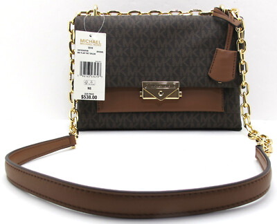 NWT Auth MICHAEL KORS CECE MD Flap Pocket Shoulder MK Monogram Crossbody Brown