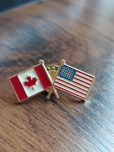Vintage American Flag & Canadian Flag Gold Tone Enamel Lapel Pin Made ...
