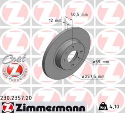 2x Zimmermann 230.2357.20 brake discs Ø 257 mm front for Alfa Romeo Fiat Lancia