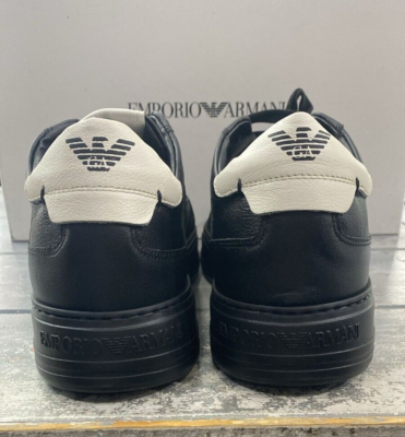 Emporio Armani Men's Sneakers Size EU 41 Black Leather (Sole 29 Cm