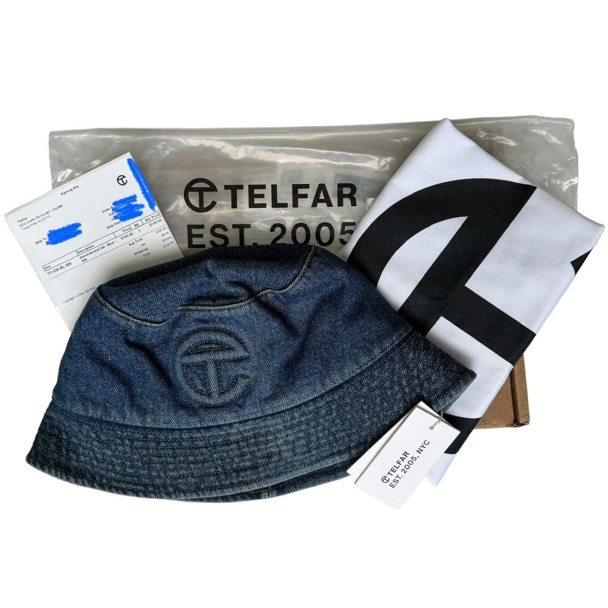 【TELFAR】大人気♪ Denim Bucket Hat TELFAR-DENIM-LOGO-EMBOSSED-