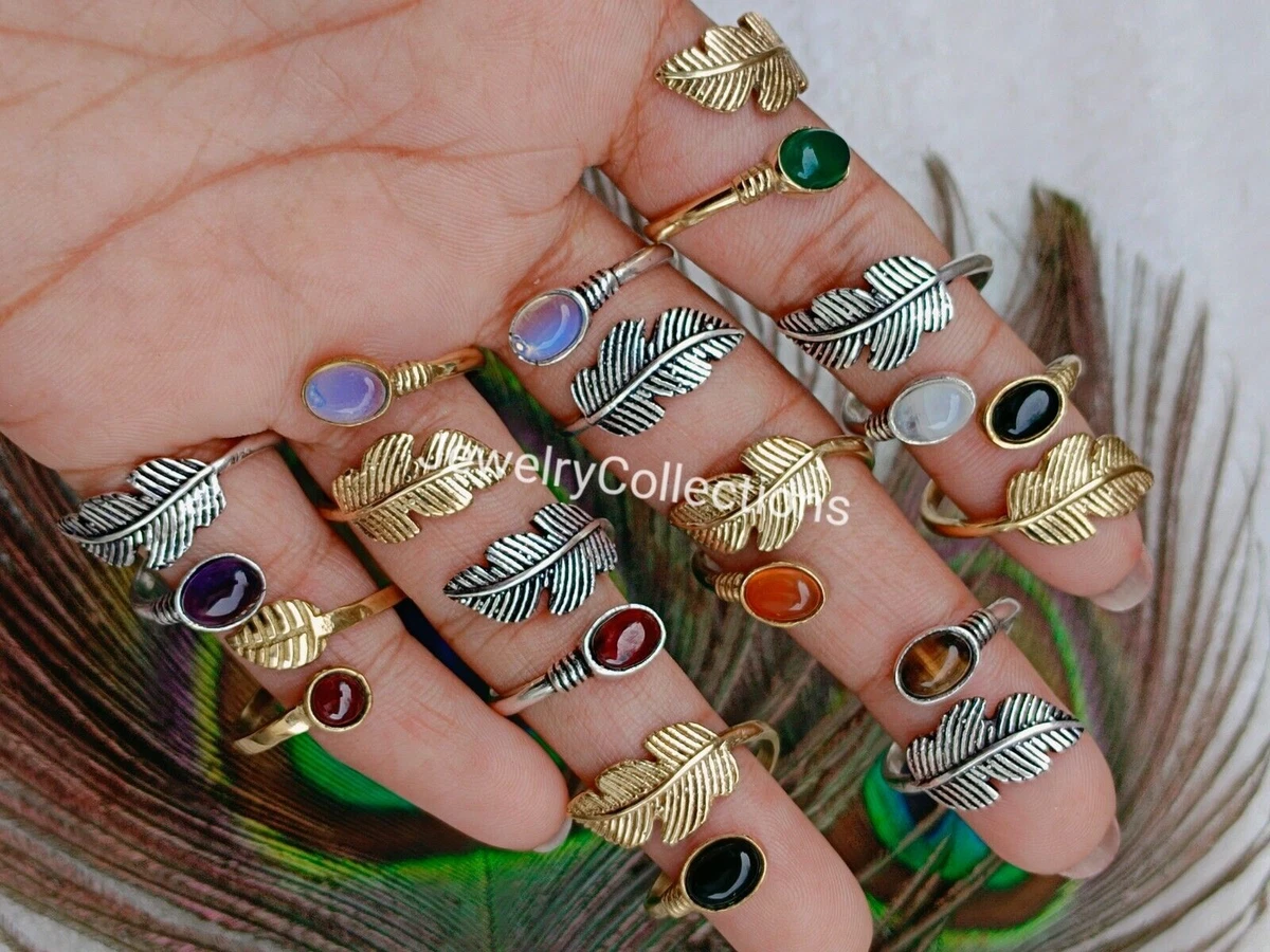 Natural Multi Gemstone Ring Yellow Brass Plated Ring Wholesale Lot