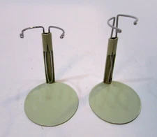 Pair Vintage Small Steel Metal Doll Display Stands Clamps Adjust from 2-4" Tall