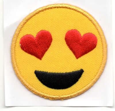 SMILEY HEART EYES EMOJI  Iron On Embroidered Patch Emojis