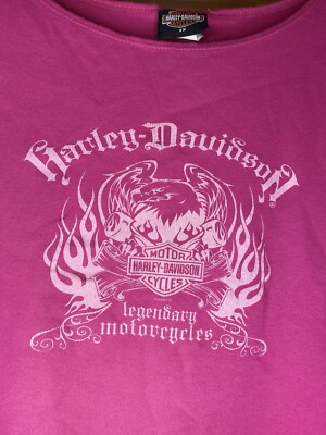 Vintage Harley Davidson Pink Sparkly Eagle Flames Print Logo Tank