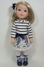 2pc NAVY BLUE WHITE Dress Doll Clothes For Wellie Wisher Wishers 14" Debs 