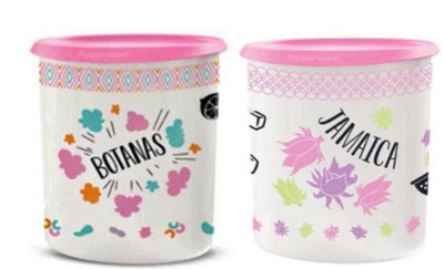 Tupperware Jamaica & Botanas One Touch Canisters Set 4.4L Pink Seals New