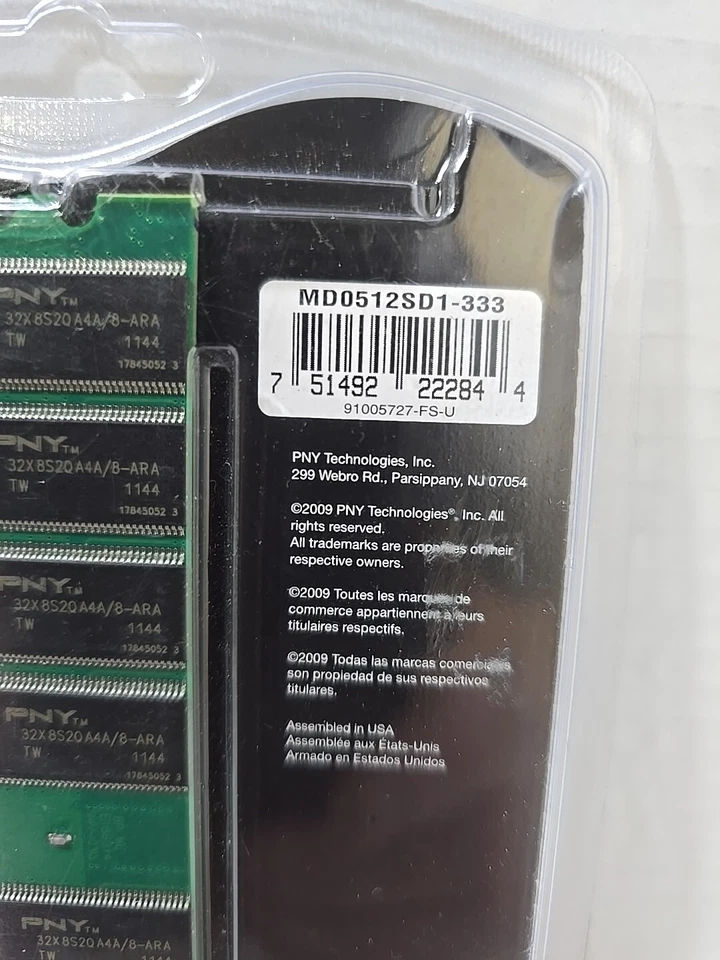 NIP  • PNY 512MB Memory Card Desktop MD0512SD1 DDR PC2700 333MHZ - Image 3 of 4
