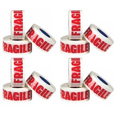 12 ROLLS OF FRAGILE PRINTED PACKING PARCEL CARTON SEALING TAPE 48MM X 66M