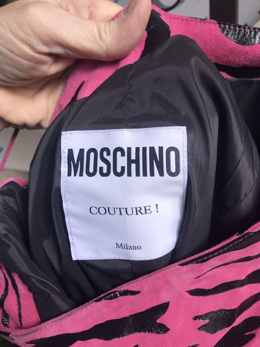 NEW $1575 MOSCHINO COUTURE one shoulder pink suede tiger