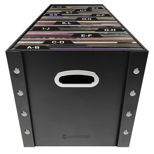 Vinyl Records Storage Box with 13 Count Record Guides, Black, Adults-image