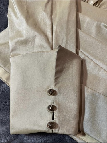 Chetta B TAN Shiny Silky BLOUSE with Cinched Waist and Dramatic Long Sleeve S-12 - Picture 6 of 11