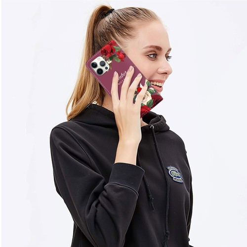 Flip Leather Case For iPhone 16 Pro Max 13 14 15 Flower Personalised Phone Cover - Picture 40 of 108