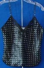 EUC Beautiful CAMI by BARI Blk & Wht POLKA DOT w.Lace Trim Sz M Made in USA Sexy