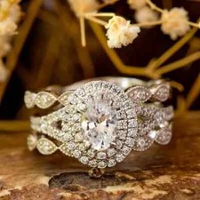 4 Carat Oval Cut Moissanite Bridal Set Engagement Ring Solid 14K White Gold VVS1