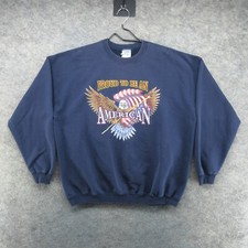 VTG Eagle Sweatshirt Mens XL Blue Patriotic American Flag USA Nature Crew Neck