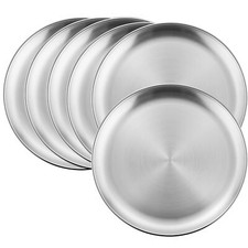 6 Pack 10In Reusable Stainless Steel Plates Round Dinner Plates for Food Serving
