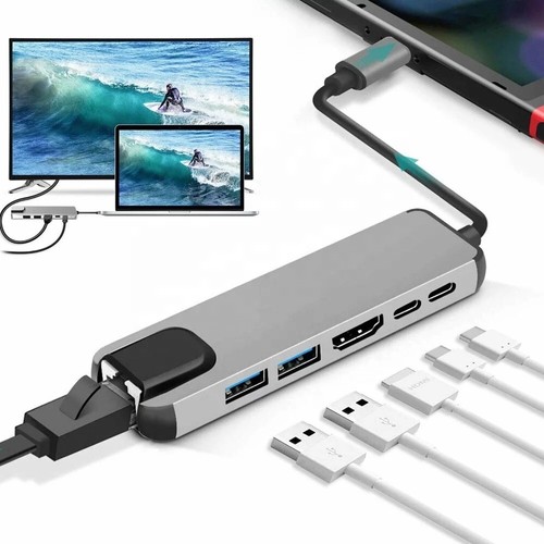 6 in 1 USB-C HUB Type-C USB Adapter Dock MacBook Pro Multi 4K HDMI Ethernet - Picture 5 of 10