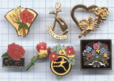 Lot 7 Pin's Flowers Flowers / Interflora SNOW DRILL Golden Heart Roses Bouquets