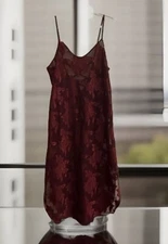 Vintage Katherine Bishop night Silky Dark Red gown Straps Size Medium