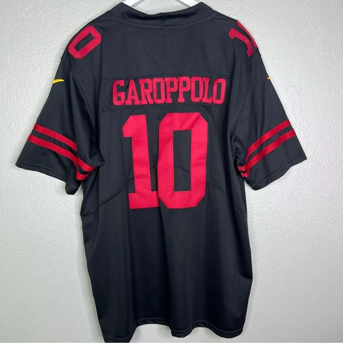 Nike San Francisco 49ers No10 Jimmy Garoppolo Black Men's Stitched NFL Limited Rush USA Flag Jersey