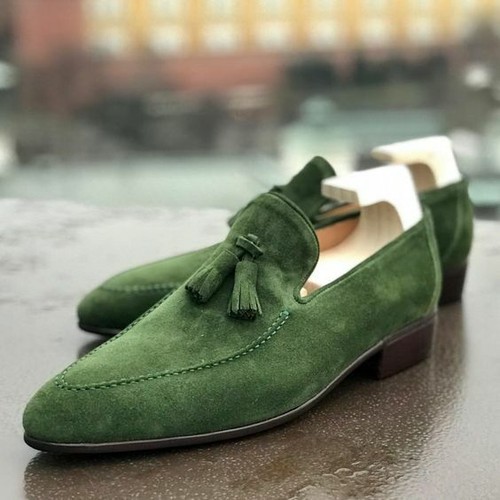 Hombre Estilo Mocasín Vestido Zapatos de ante verde con borlas, Zapatos De  Hombre Slip On | eBay