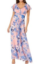 NWT Eliza J Gown Twist Waist Chiffon Flutter Sleeve Beaded Dress $248 Size 10