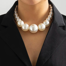 Women's Fashion Bohemian Jewelry White Thick Pearl Choker Necklace 575