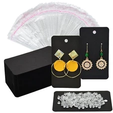100 Pack Kraft Earrings Display Cards with Self Sealing Bags and Earring Backs