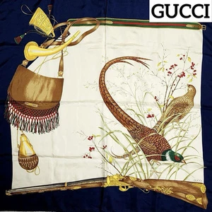 Gucci écharpe grand oiseau faisan chasse fusil corne sac ceinture marine unisexe sans étiquette