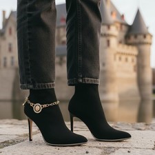 Women Gold Metal Boot Chain Bracelet Shoe Lion Double Side Charm Bling PAIR