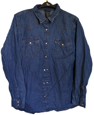 Wrangler Retro Damen Denim Western Hemd XXL Blau Pearl Snap Langarm Baumwolle
