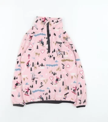 Aventure des Toiles rosa Ski Print Fleece Half Zip Jacke Größe 4 Teenager - Bild 1 von 4