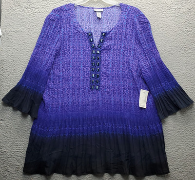 Catherines Tunic Top Womens 4X Multi Geometric Sheer Jewel Detail Split V-Neck