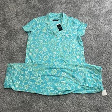 Ralph Lauren Women s Pajama Set Size Large Turquoise FLORAL JERSEY SOFT KNIT NEW