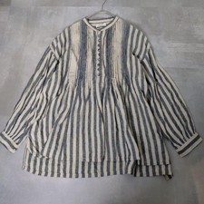 Blusa ICHI Antigüedades Francesa Lino Pintuck Cuello Banda Rayas Excelente