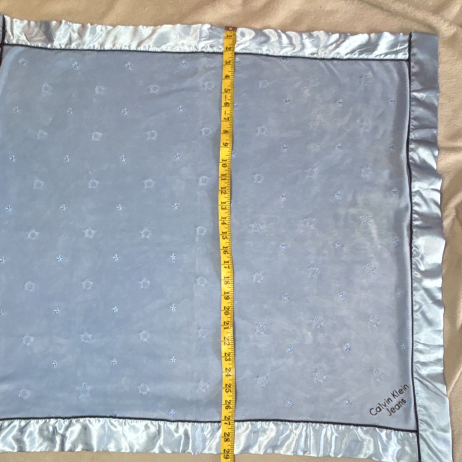 Calvin Klein Jeans Light Blue Star Embroidered Satin Trim Blanket 30" x 30" thumbnail 4