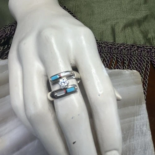 SOUTHWESTERN 925 Silver  Vintage Turquoise Band Ring Sz 8