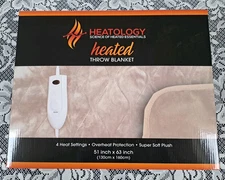 Heated Throw Blanket 51"X 63" Super Soft Plush 4 Heat Settings Heatology New