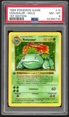 Pokemon Cards - PSA 8 1st Edition Venusaur 15/102 - Base Set Shadowless - NM-MT