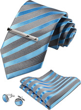 TIE G Stripe Plaid Mens Ties Set in Black Gift Box: Necktie and Pocket Square, C