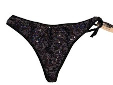 Victoria  s Secret Black Sequin Thong Panty XS/TP Sparkle Side Bling Strap NWT