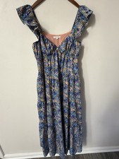 Free The Roses Floral Maxi Dress Sleeveless Blue Size Small Sweatheart Boho