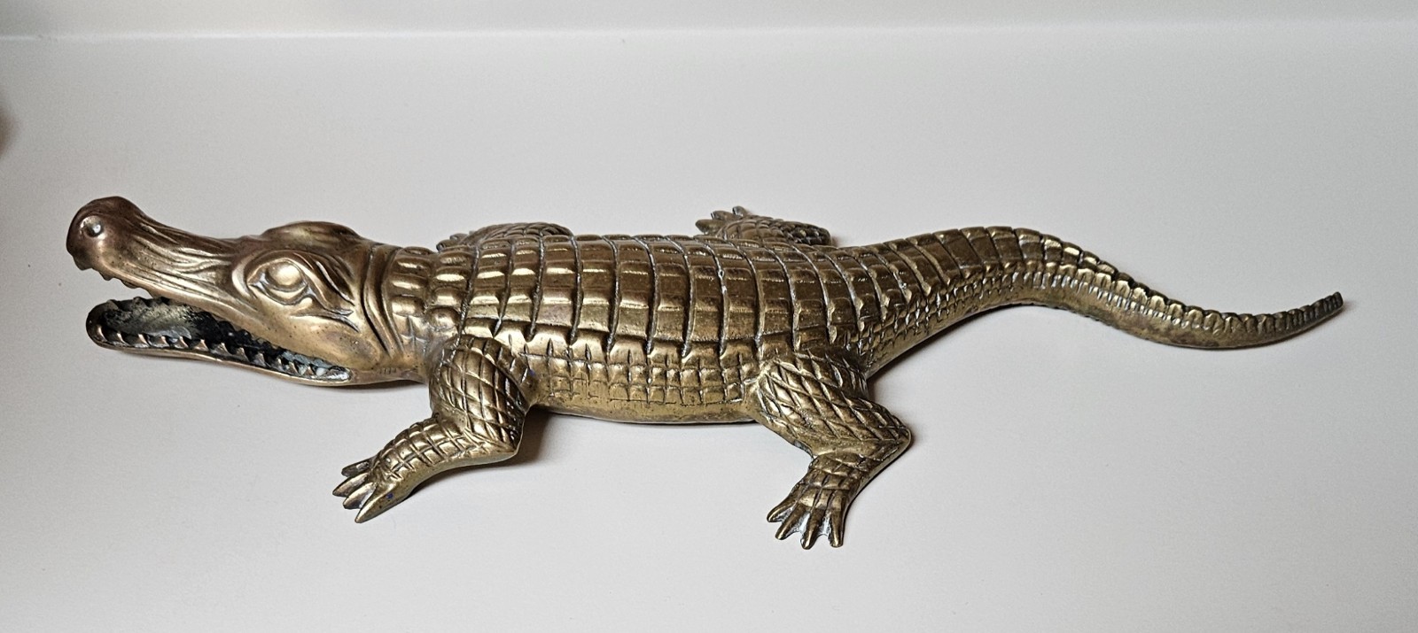 Vtg Solid Brass Alligator Crocodile Sculpture Figurine Mid Century Modern RARE