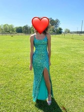 Small Womens Prom/Homecoming long formal Dress Green Sequins