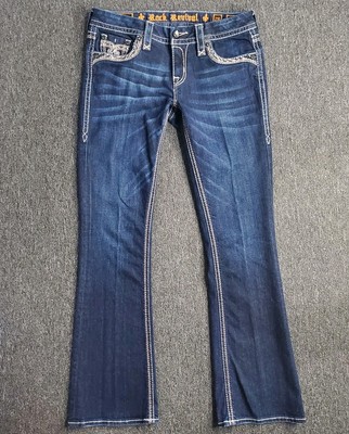 Rock Revival Jeans Womens 28 Blue Adorna Bootcut Stretch Dark Wash Denim Bling