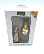 Holiday Home Hand Decor Glass Christmas Ornaments 2 Gold Glittered Cats With Box