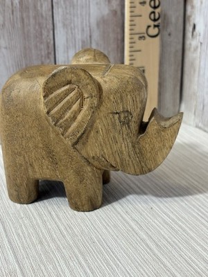 Vintage Hand Carved Wood Elephant Figurine Primitive Folk Art Rustic Decor