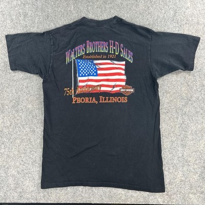 Vintage Harley Davidson Shirt Men Large Black 1995 American Flag Eagle USA Made