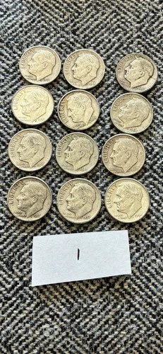 New ListingLot Of 12 Dimes Various Years And Conditions 90% SILVER (1948-1964)